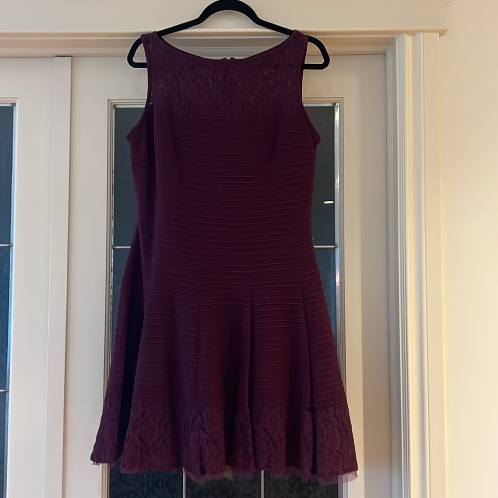 Gabby Skye Deep Purple Ribbed with Lace Fit and Flare Style Dress Size 14P
